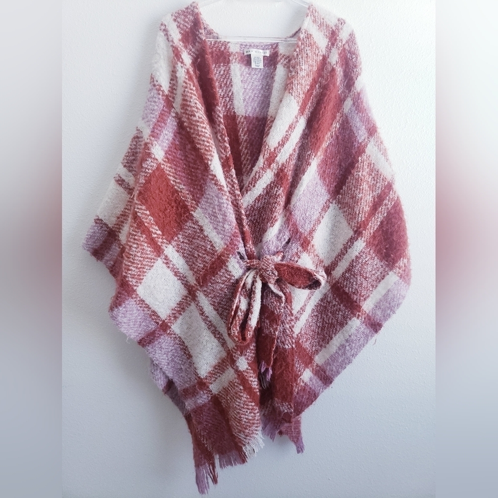 Max Studio Plaid Poncho Wiastband Tie